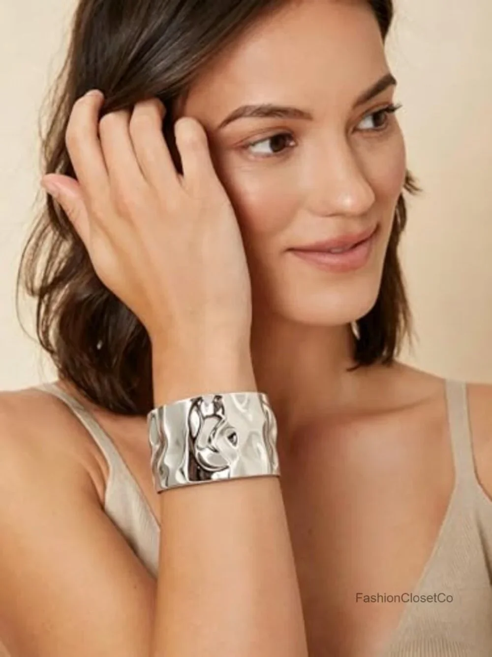 Chunky Wave Texture Open Cuff Bangle Bracelet Non Tarnish Alloy